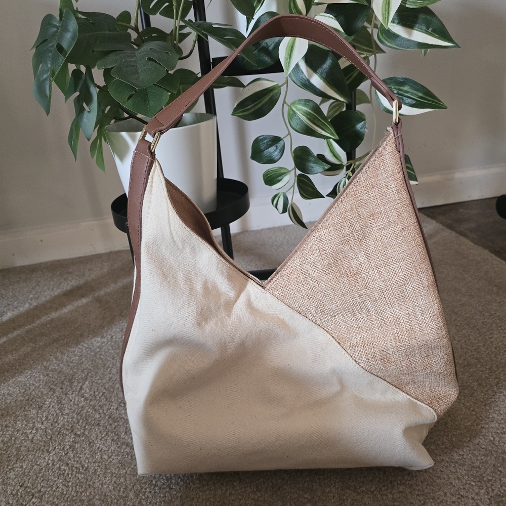 Elegant Two-Tone Canvas Women's Tote Shoulder Bag